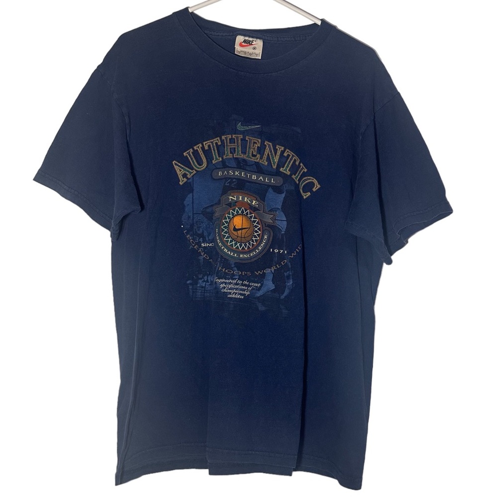 Vintage Nike Authentic Basketball Graphic Navy Blue Shirt Made In USA Sz Medium